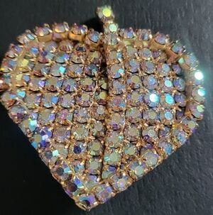 Vintage Aurora Borealis Rhinestones Heart Brooch